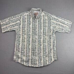 Vintage Woolrich Button Up Shirt Mens Medium 90s Short Sleeve Fish Print‎ Green